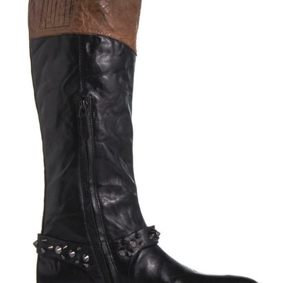 Sam Edelman Park Boot Black Saddle High-shine spiked studs harness knee-high NEW - Picture 15 of 15
